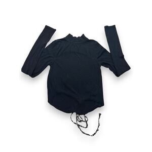 Free People Black Ribbed Mock Neck Long Sleeve W/ Braided Back Size Small